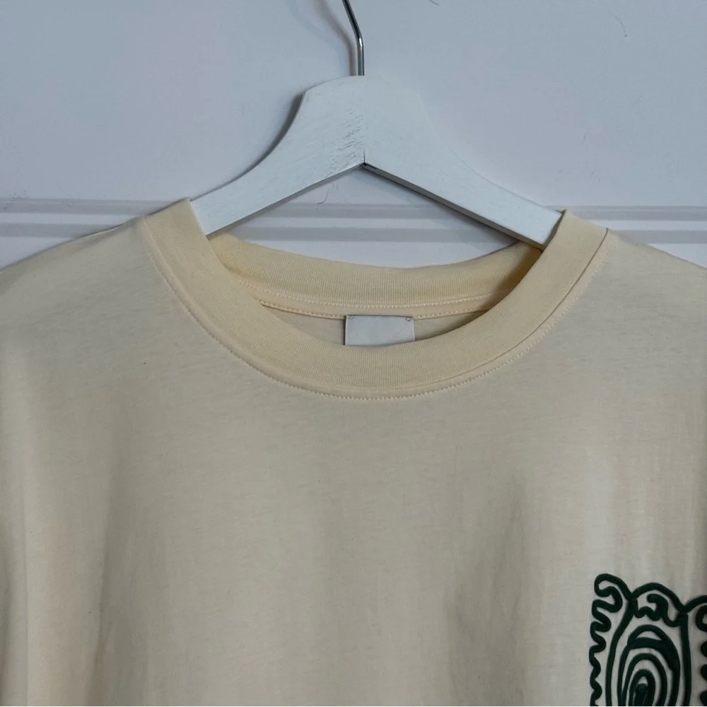 Nanushka Organic Cotton Embroidered Graphic Tee - Cream Butter Yellow - L - Picture 7 of 11